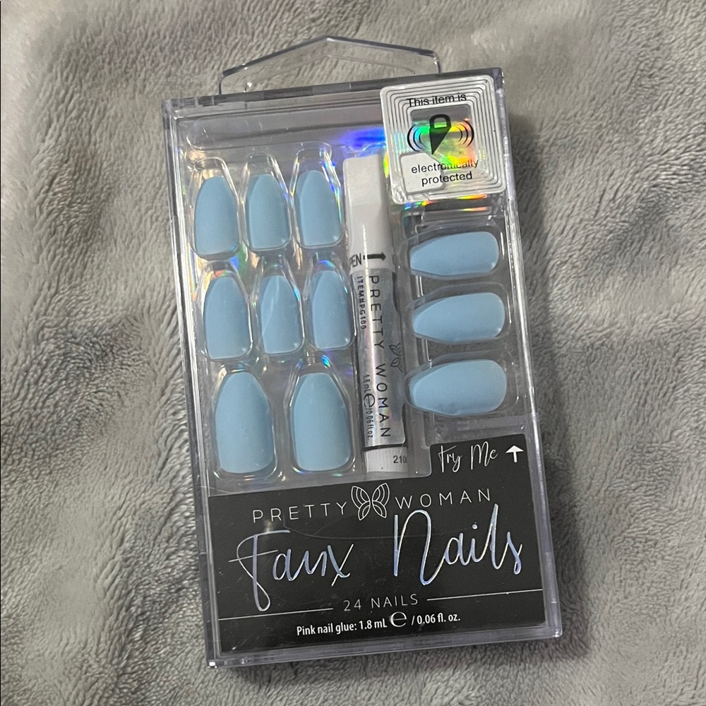Blue Faux Nails